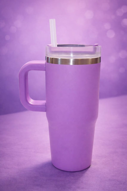 Lavender Purple Insulated Travel Tumbler with Handle and Straw (40 oz Style)
